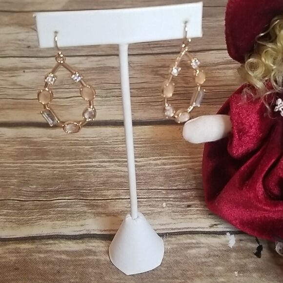 Goldtone Dangling Hoop with Stones NWOT - Picture 2 of 4